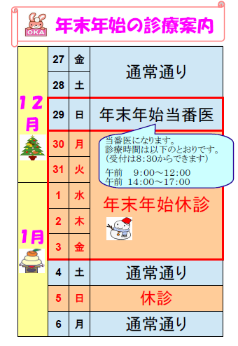 年末年始の診療について